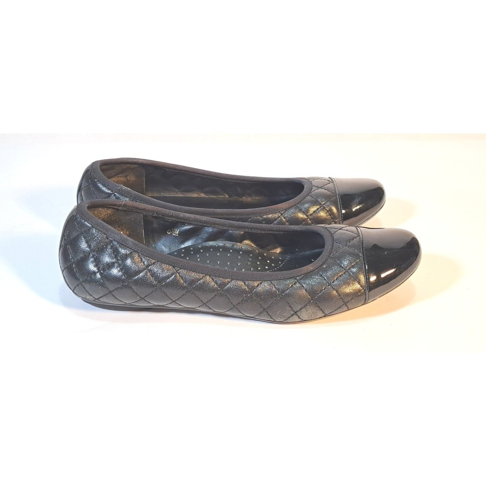 Vanelli Black Quilted Ballet Flats‎ with Patent Cap Toe Women's Size 6.5